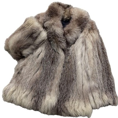 Frost Fox Fur Coat - Thigh Length Silver Blue long jacket - Women's Small