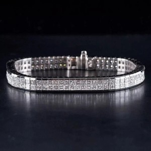 Authentic Men's Charming Bracelet 11Ct Princess Lab-Created Diamond 14K White Gold Plated
