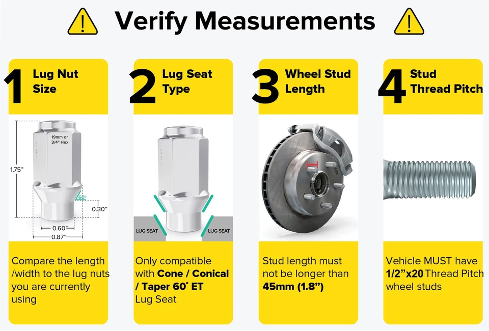 20pc 1/2" Black ET Style Cone Conical Lug Nuts for Ford Jeep Dodge Mazda & More - Изображение 2 из 4