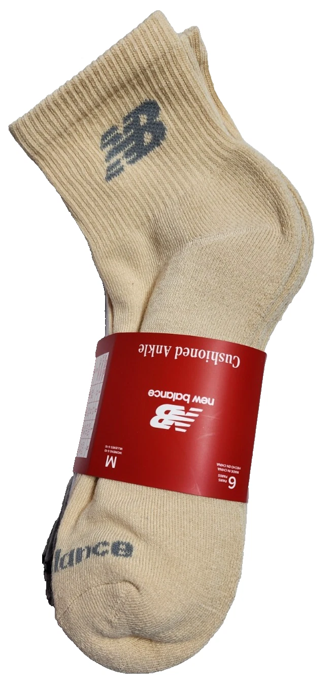 New Balance Cushioned Ankle 6 Pairs Size M White Beige & Gray