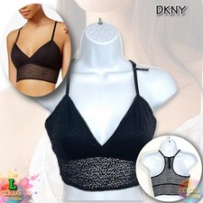 NWT DKNY Women's L Modern Lace Longline Bralette DK4021, Black