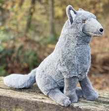 22" Vintage Unipak Large Gray Wolf Sitting Stuffed Animal Plush 1990 Realistic