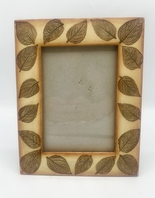 Vintage Keramik Bilderrahmen Blatt Design Studiokeramik Wald rustikal 19x24cm