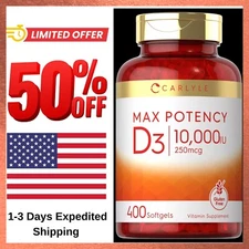 Vitamin D3 10000 IU 400 Softgels | Value Size | Max Potency | by Carlyle