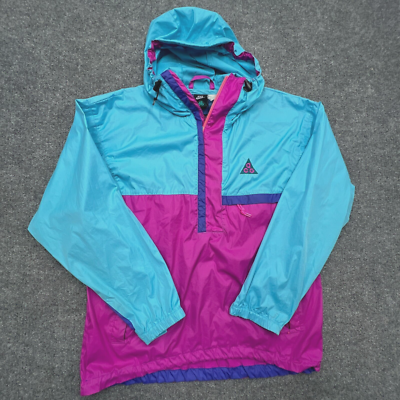 Vintage NIKE ACG Hooded Jacket Windbreaker Womens XL Blue Pink 90s