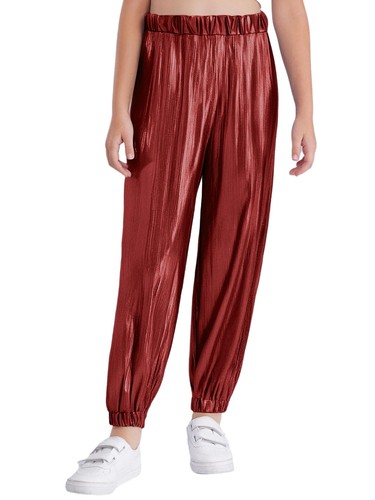 Kids Girls Jazz Dance Metallic Shiny Ribbed Pants Stage Performance Costume - Picture 51 of 101
