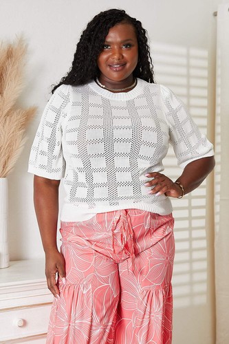 Double Take Ribbed Trim Round Neck Knit Top - Picture 31 of 36