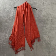 Pashmina Scarf Womans One Size Solid Orange Fringed Long 100% Pashmina