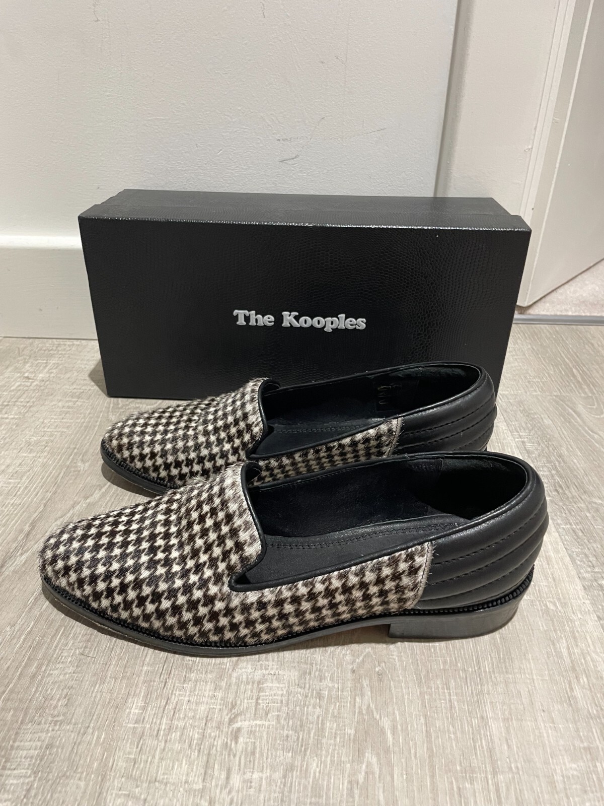The Kooples Ladies Dogtooth Leather Loafers Flat Slip On Shoes Size 38