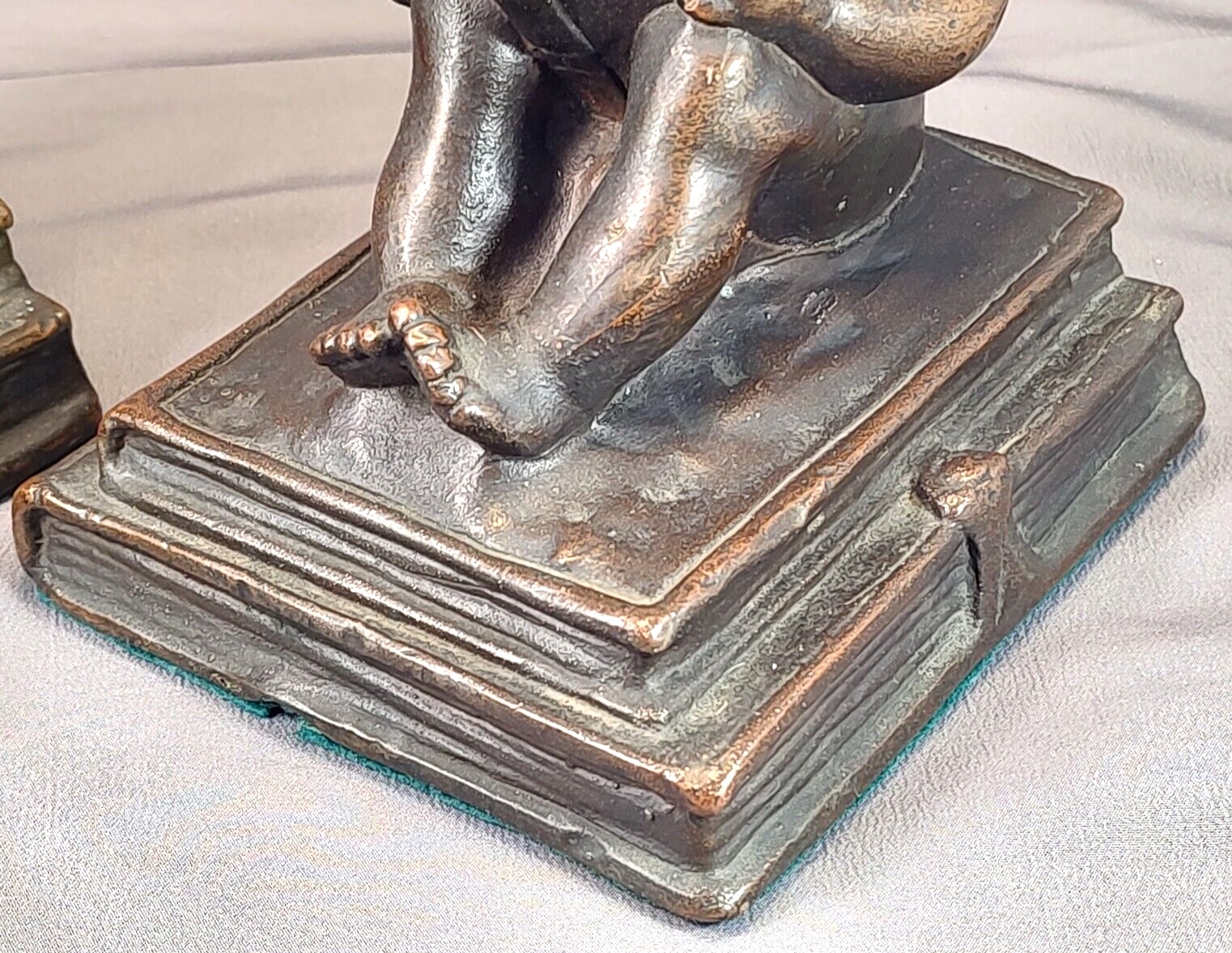 Antique Bronze Kathodian Bronze Works (KBW) Bookends - Cherub Reading Book