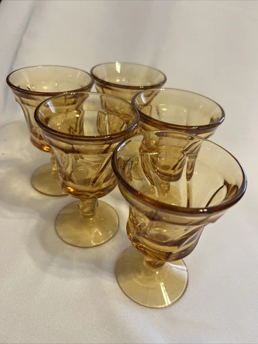 Vintage Jamestown Amber Fostoria Swirl Set Of 5 Goblets Juice 4oz 4.5" EUC