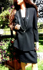 ST JOHN BLACK RHINESTONE SPARKLE SHIMMER SEQUIN JACKET SKIRT SET SZ 6 8 M