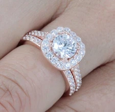 Rose Gold Plate Sterling Silver Wedding Band Engagement Rings Set 2.5-15 S7951R