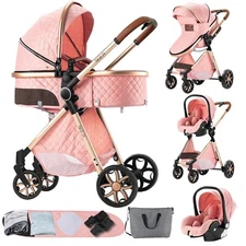 Super 3 in 1 Baby Stroller with Hand-held baskets and Gifts for 0-36 months Pink