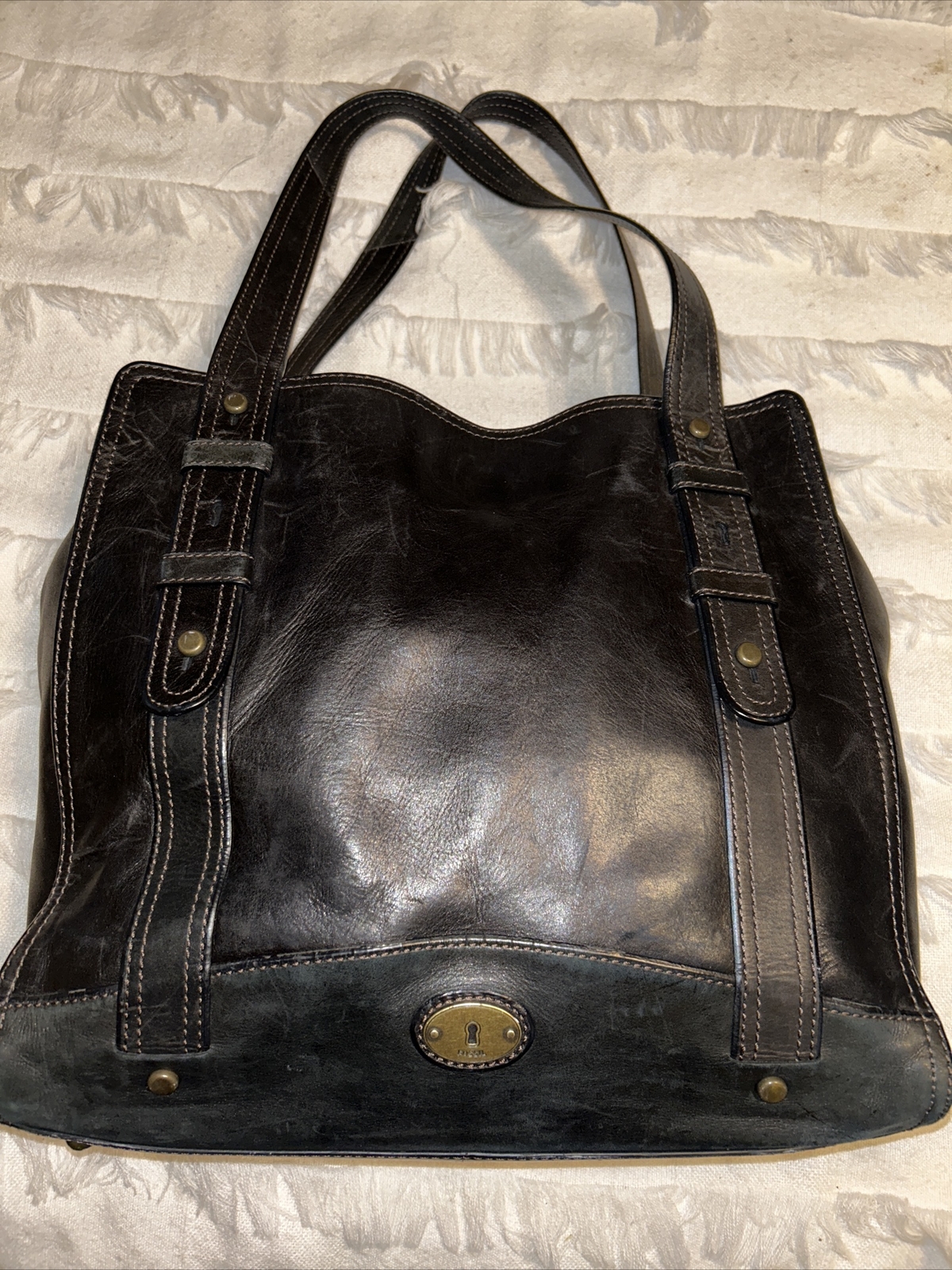 Fossil Vintage Satchel Leather Tote Laptop Shoulder… Gem