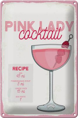 Blechschild Rezept Pink Lady Cocktail Recipe 20x30 cm Deko Schild tin sign