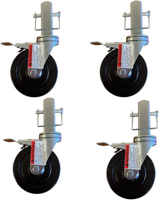 4 Pcs Scaffold Caster 5'' 6'' 8'' Black Wheels with Locking Brakes (5'' Square Hard 