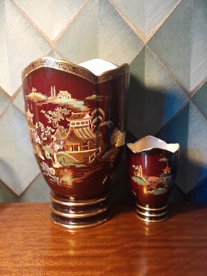 RIESIGE CARLTON WARE ''''MIKADO'''' 3 RING FUSS VASEROUGE ROYALE TOP ZUSTAND 