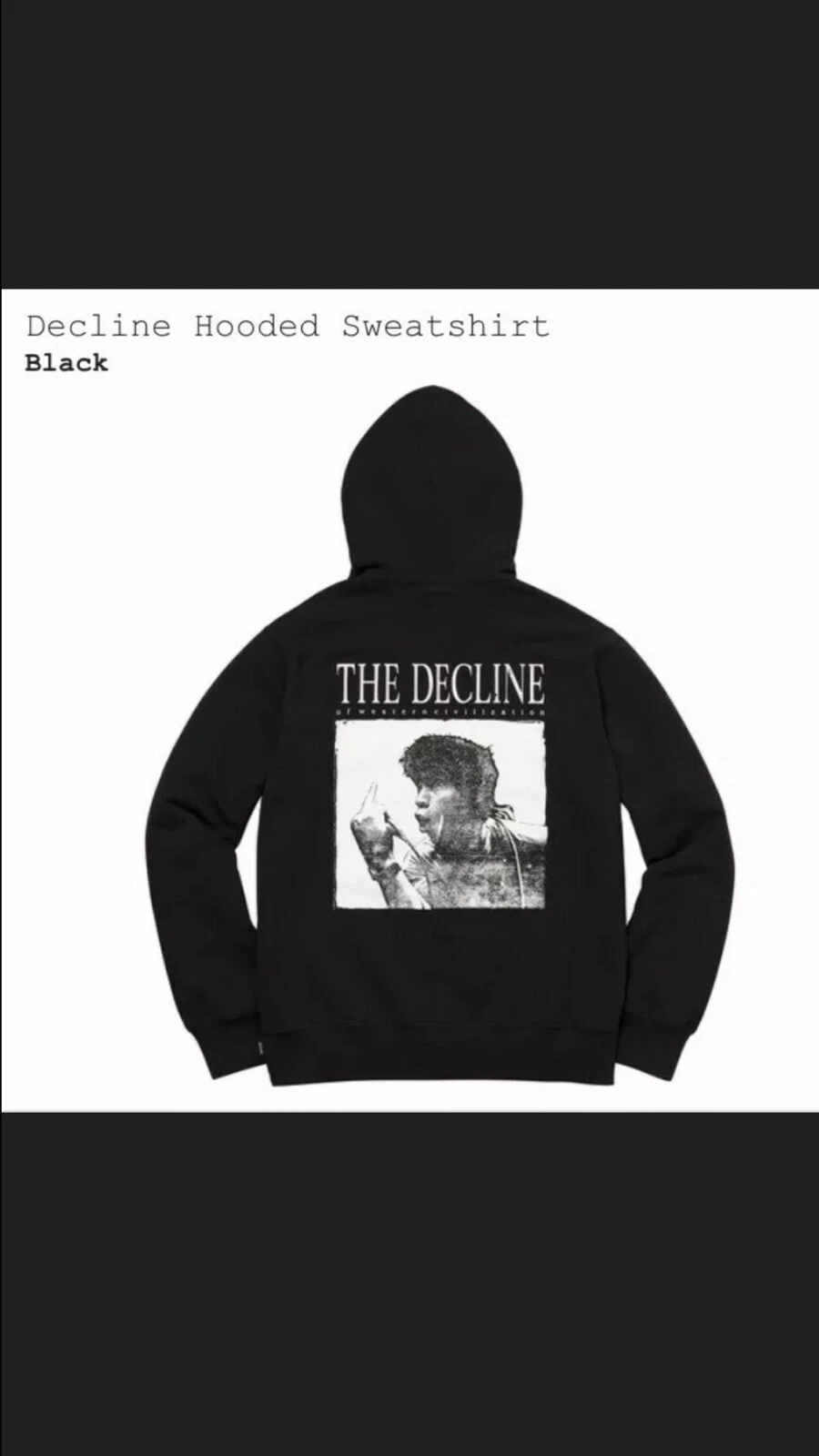 Sweat shirt à capuche Supreme FW17 DECLINE NOIR taille XL extra large 