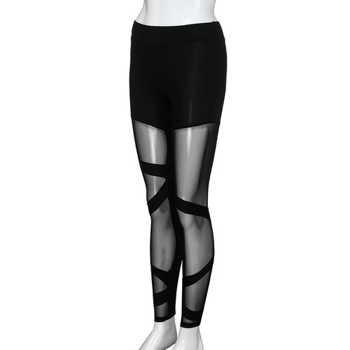 Women See-Through Mesh Gym Cross Leggings Stretch Fitness Pants Slim Fit Trouser - Picture 9 of 16
