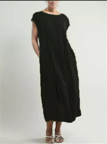 Camicia abito bohémien donna casual estate cotone lino tasca abito MIDI sciolto - Foto 8 di 20