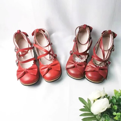 New Lolita Shoes Low Round With Cross Straps Bow Cute Girl Princess Lovely Shoes - Picture 5 of 25