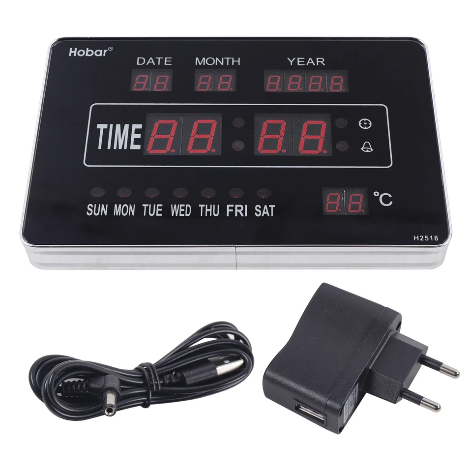 Digital Clock LED Digital with Wall Clock Date Calendar Temperature Display Black 220V - Image 3 of 4