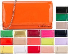 Women's Plain Patent Leather Clutch Bag Evening Party Fashion Shoulder Handbag