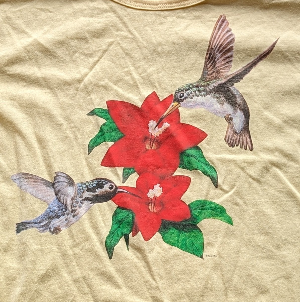 Vintage 90s Nature Hummingbird Flower T-Shirt Women's Large HUMAN
