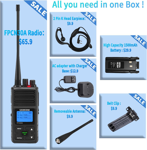 FPCN30A Long Range Rechargeable UHF Two-Way Radios with Earpieces, 3 Pack - Zdjęcie 7 z 12