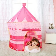 Tenda Casetta Gioco Bambini Capanna Castello Giocattolo in Tessuto Rosa 105x135c