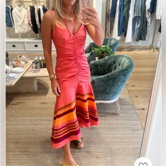 Veronica Beard Fitz Halter Dress 0 XS Pink Summer Ruched Resort Sundress |  eBay