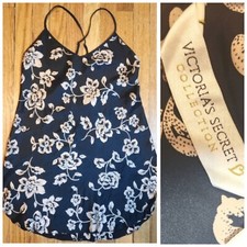 Victoria  s Secret Gold HEART Collection 90s Slip Dress Chemise Satin Black SMALL