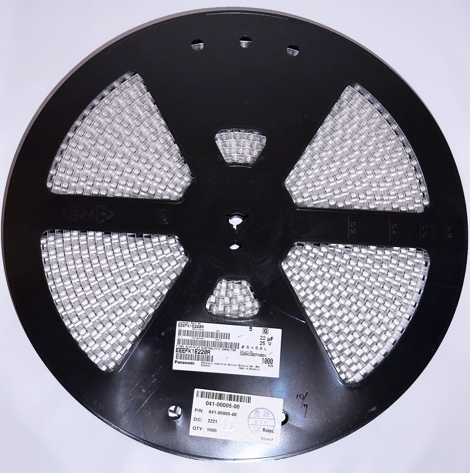 Reel of 1000X EEEFK1E220R Panasonic 22uF 25V 5x5.8 Alum. Electrolytic Capacitor