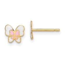 14k Yellow Gold Enamel Butterfly Stud Earrings Perfect Gift for Her