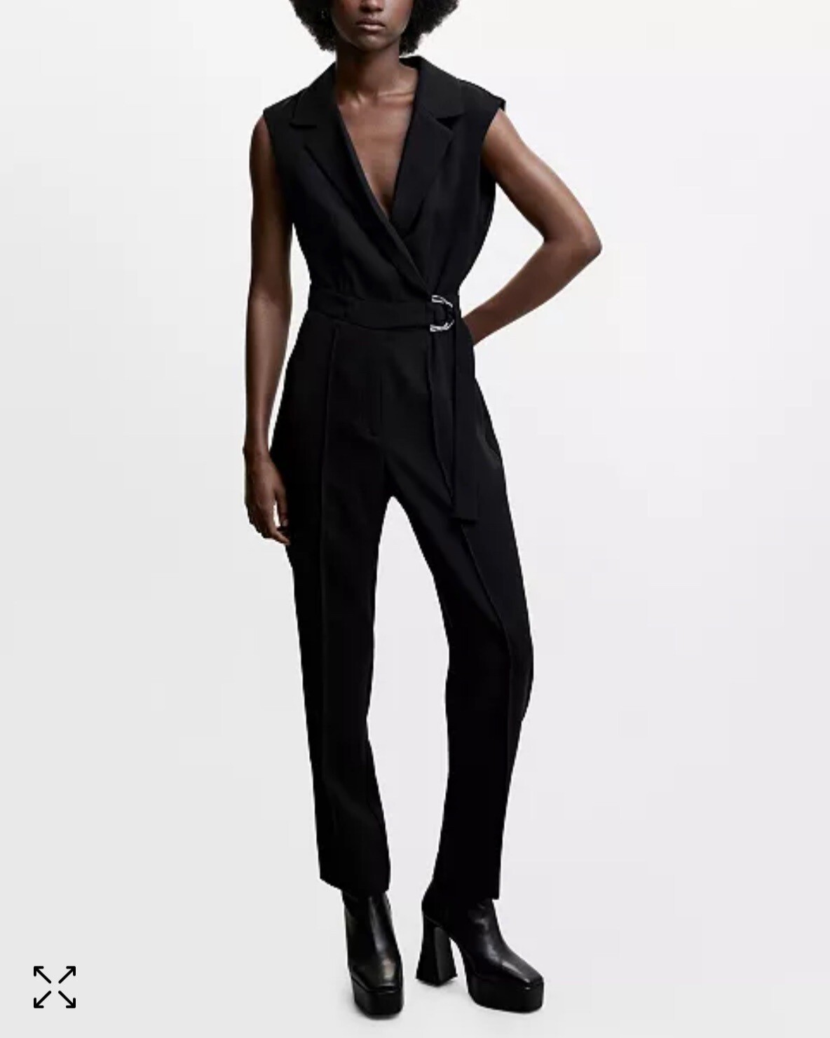 MNG by Mango Black Sleeveless Belted Wrap Straight Leg Jumpsuit XL NWT