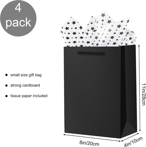 OfficeCastle 4 Pack Black Gift Bags with Tissue Medium (Pack of 4),  - Picture 2 of 7