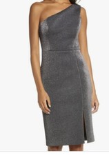 Vince Camuto L Cocktail Body Con l Dress One Shoulder Silver Metallic 4 Nwt