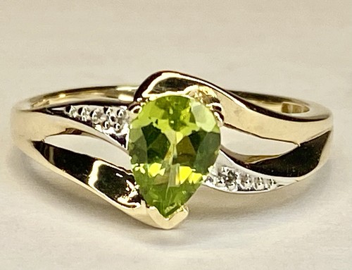 Anillo Vintage Oro Amarillo 10K Lágrima Peridoto Diamante Acento Talla 6.75 - Imagen 2 de 18