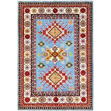 3'4"x4'10" Blue Kazak Geometric Design Hand Knotted Soft Wool Oriental Rug R344