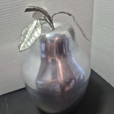 Rare Silver 1960's Pear Shaped Ice Bucket w/ Lid and Leaf Handle. Made in Italy