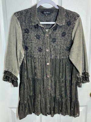 Young Threads Whimsigoth Tiered Babydoll Top Womens XL Embroidered Fairy Grunge