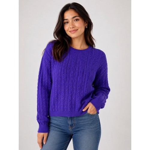 Jones New York Purple Cable Knit Studded Crewneck Sweater Womens Large