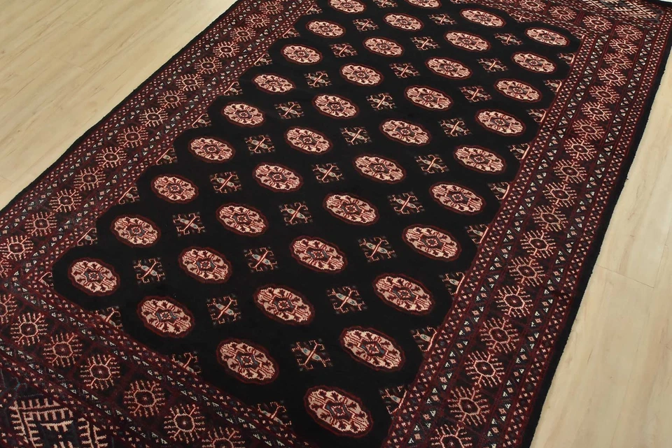 Bokhara Rug 5’4” x 8’7” Black Wool Tribal Hand-Knotted Oriental Carpet - Image 2 of 4