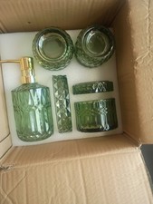 Green Glass Bathroom Accessories Set 5 Pcs, Green Bathroom Set, Soap green