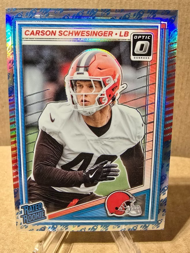 2025  Donruss Optic #217 SSP Carson Schwesinger DROTY Rocket Emoji Parallel (RC)