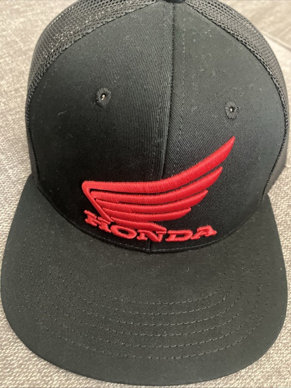 Honda Motorcycles Flat Bill Cap Hat Trucker Mesh Snapback Black & Red