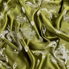 Arisa OLIVE Dragon Brocade Chinese Satin Fabric for Cheongsam/Qipao, Apparel, C