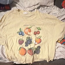 Womens Yellow Fresh Fruits Graphic Print Crew...