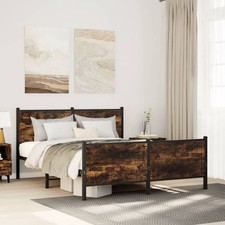 Image of Metal Bed Frame without Mattress Smoked Oak 150x200 cm King Size